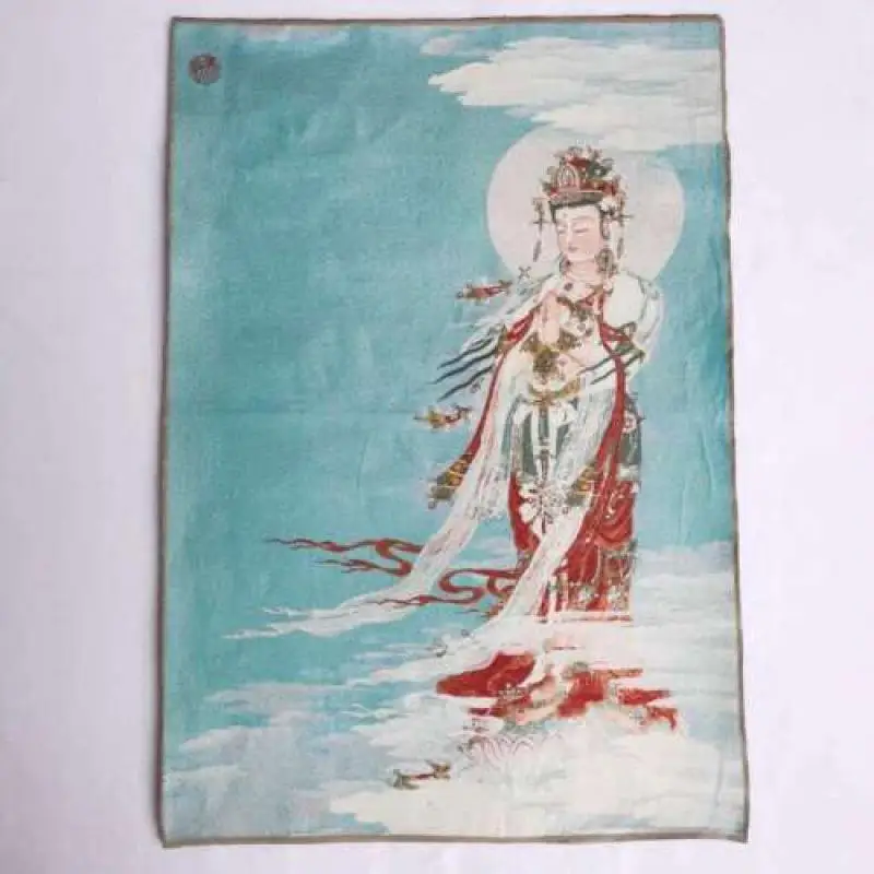 Chinese Buddhism Cloth Silk Guangyin Kwan-Yin Tangka Thangka Mural Drawing