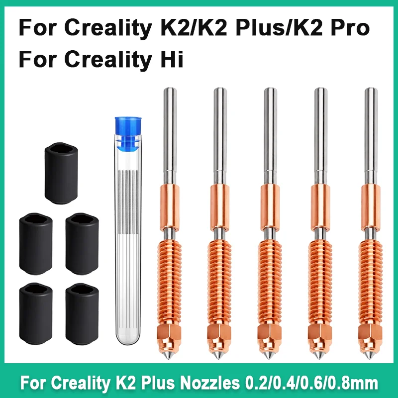 0.4mm Unicorn Nozzles Kit For Creality K2 Plus/Hi Combo 5 Silicone Socks For Creality Hi, K2, K2 Pro, K2 Plus 3D Printer Parts