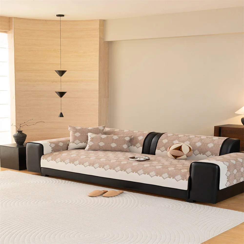 Retro Chenille Sofa Cushion Cover Universal Non-Slip Fixed Straight Row All-Seasons Slipcover for Home Comfort