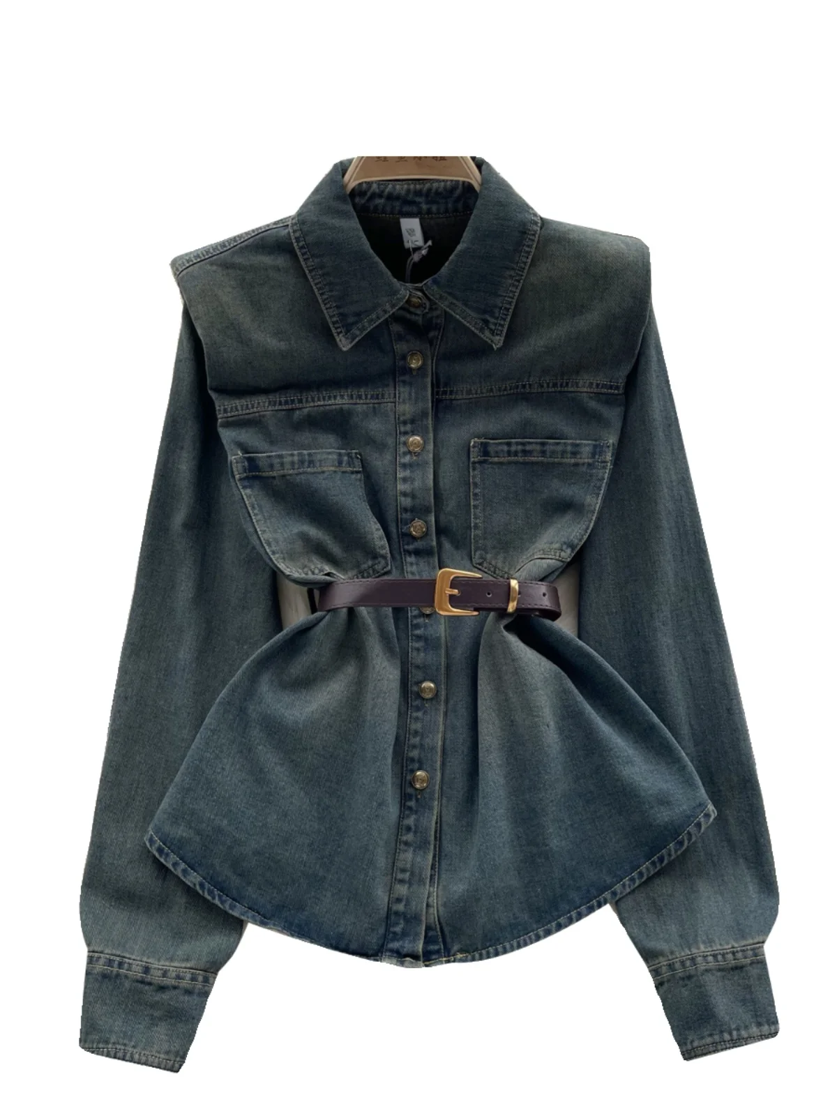 Csa vaquera desgastada Retro para mujer, ropa de calle adeazante con cintura, diseño de nicho, Top de moda, estilo corea...