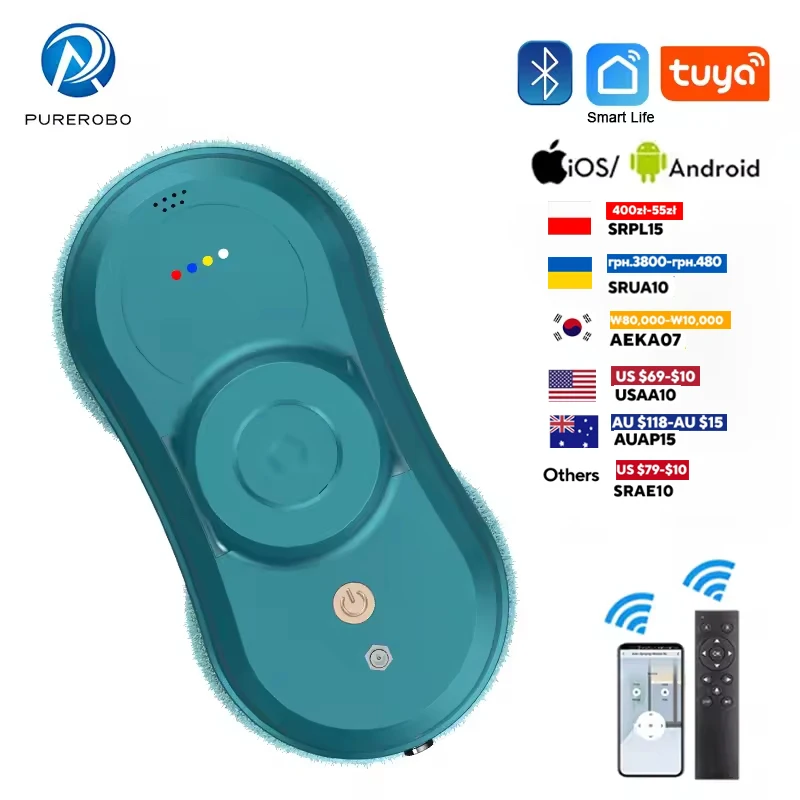 

Purerobo W-R1 Robot Window Cleaner 2600Pa Suction，With APP，Remote Control Fall Protection，Automatic Clean，Window Cleaning Robot