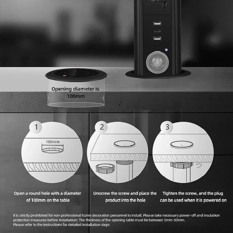 Motorized Pop up Tower Socket Wireless Charger Automatic Power Plug Desktop Worktop ,Eu Fr Socket USB Type-C Bluetooth Speaker view 3
