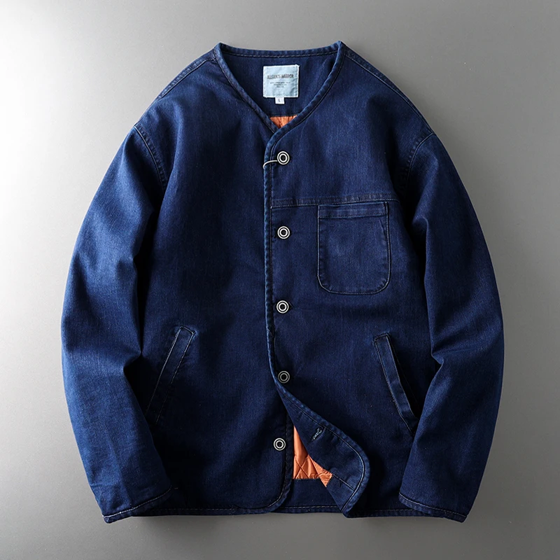 

American Retro Men's Denim Cotton Jaet Original Tail Single Cotton Coat Youth ular Thiened Casual Leisure Sle