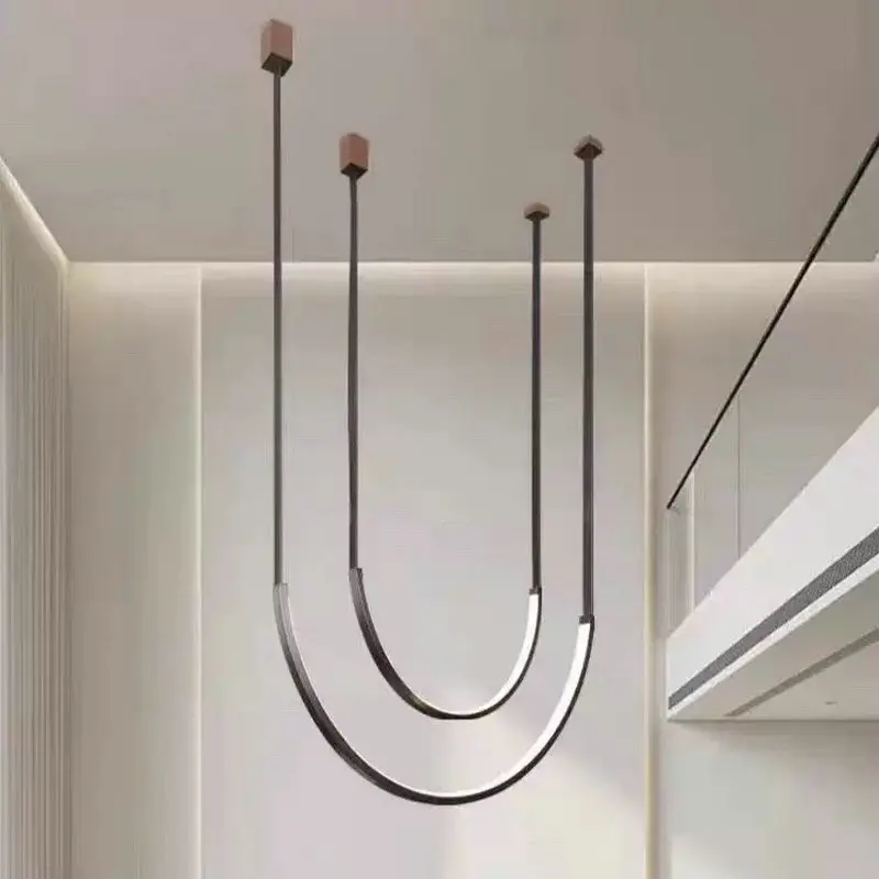 CX168GJ Modern Leather Pendant light U-shaped art LED Hanging chandelier suitable for foyer living room dining table staircase