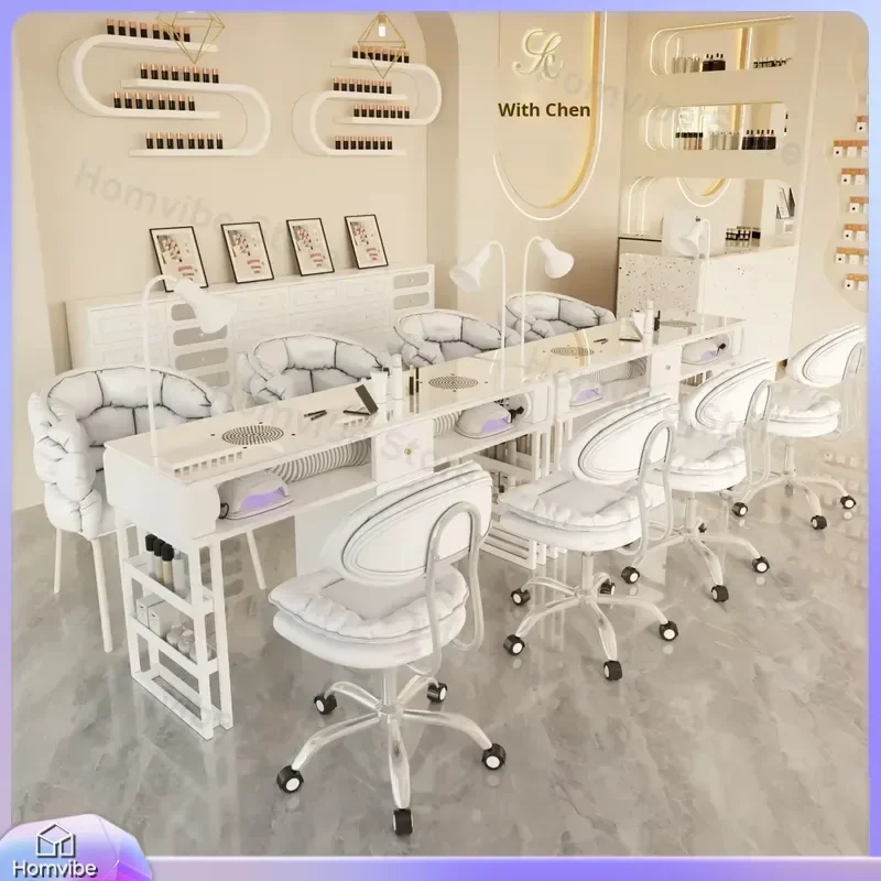 Upgraded Wide 45cm Nail Art Table with Vacuum Suction Turbine System Marble Porcelain Surface Multi-Functional Pedicure