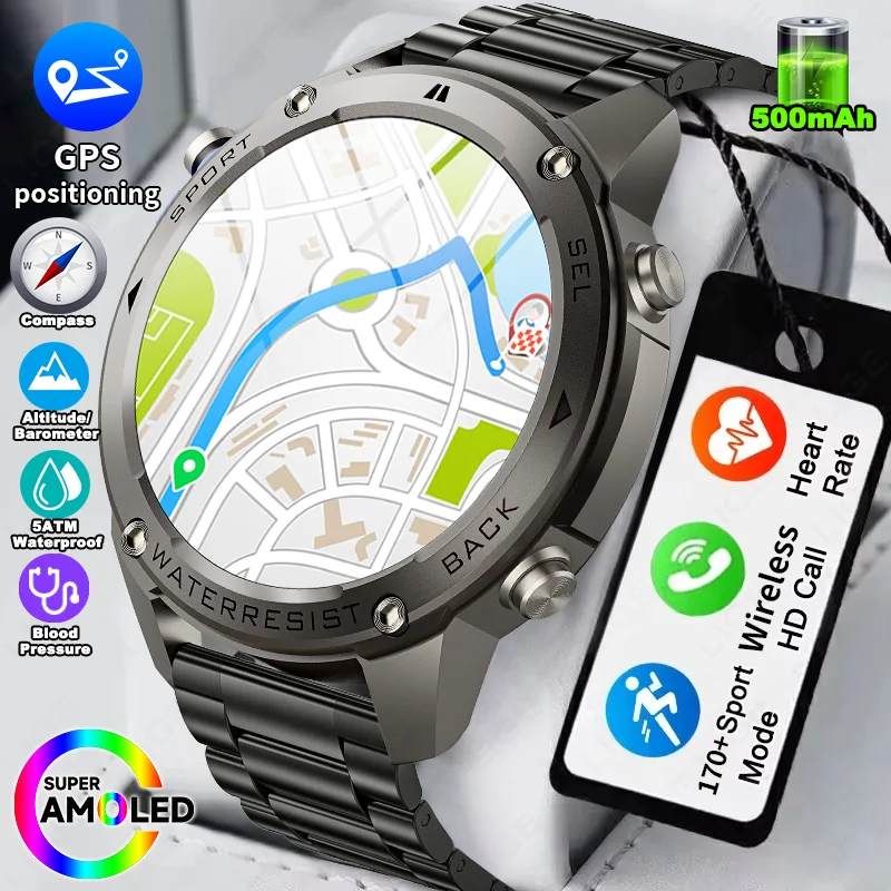 

LIGE 2025 Новые GPS Трек Спортивные Смарт-часы Открытый Плавание Бег Компас Высотомер 5AMT Фитнес-браслет 500 мАч AMOLED BT Часы для звонков