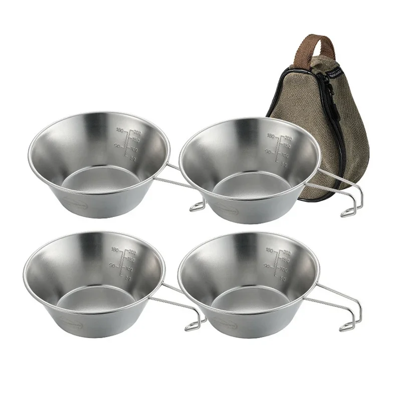 CAMPINGMOON-Juego de cuencos y tazas de Sierra, 2 piezas/4 piezas, vajilla de acero inoxidable para exteriores, Camping y Picnics con bolsa de