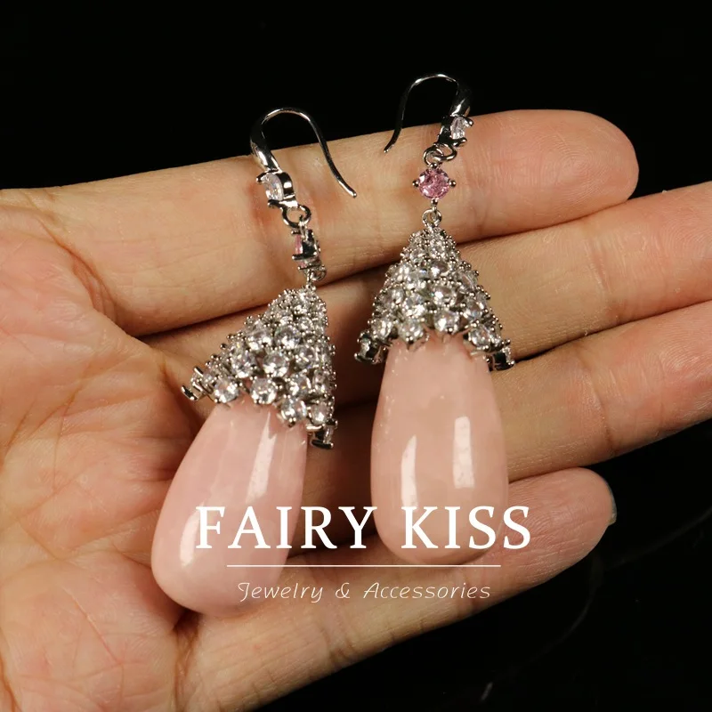 retro heavy industry ear stud pink stone earrings copper inlaid zircon ear hooks temperament niche earrings