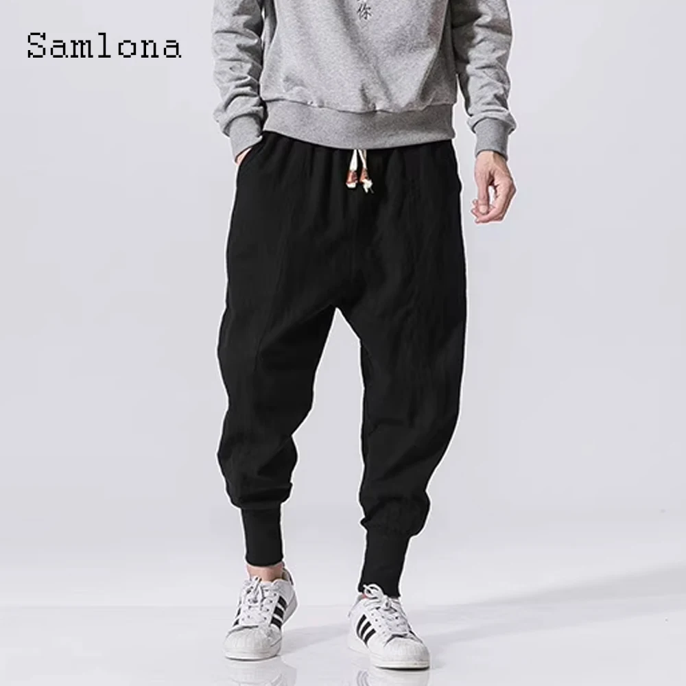 

Samlona 2024 Harajuhu Casual Hip Hop Pants Men Elastic Waist Stand Pocket Trouser Plus Size 5xl Mens Fashion Leisure Sweatpants