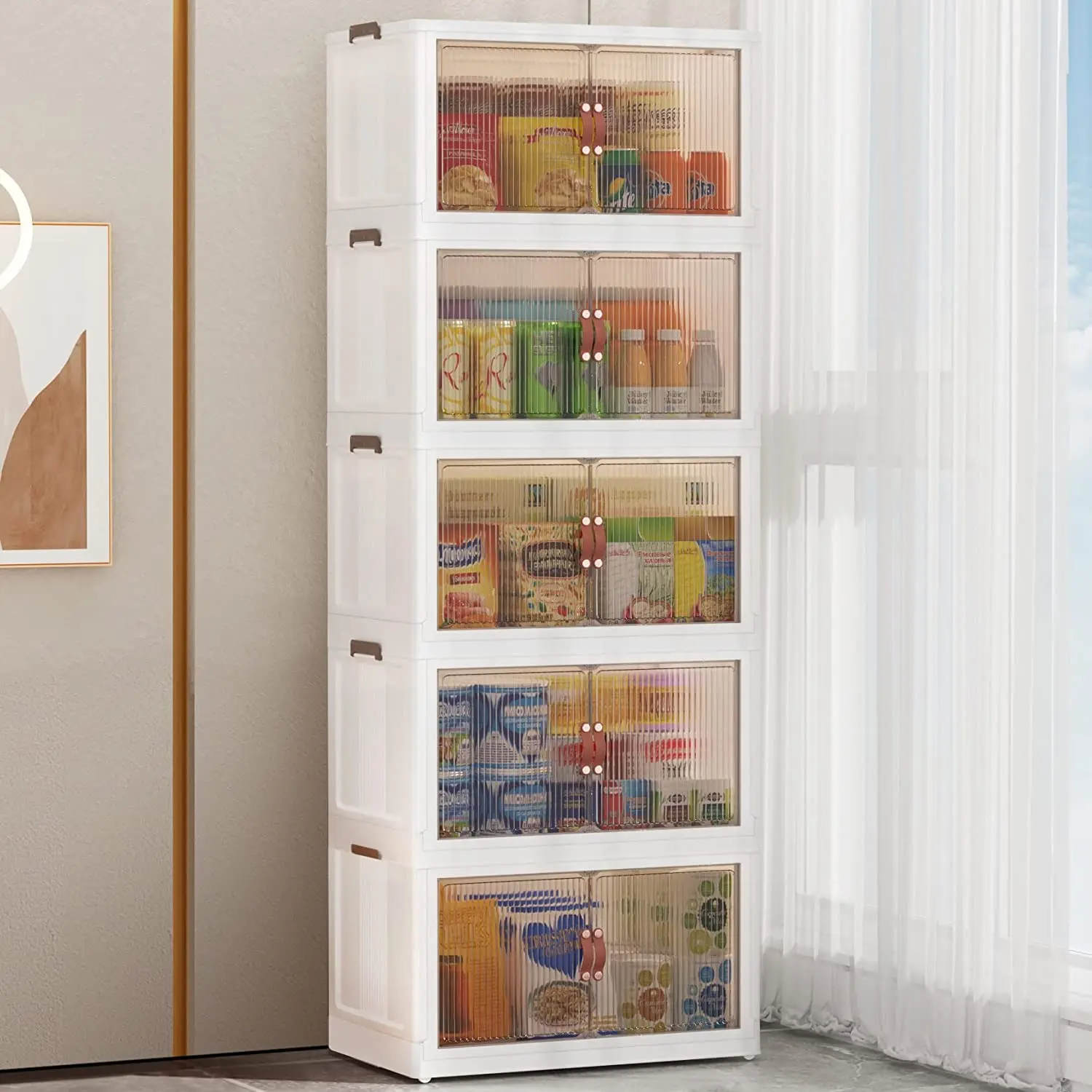 

Large Plastic Stackable Folding Storage Bins Box Container Closet Sundries Organizers Wardrobe with Lids Doors Wheel for Clothes