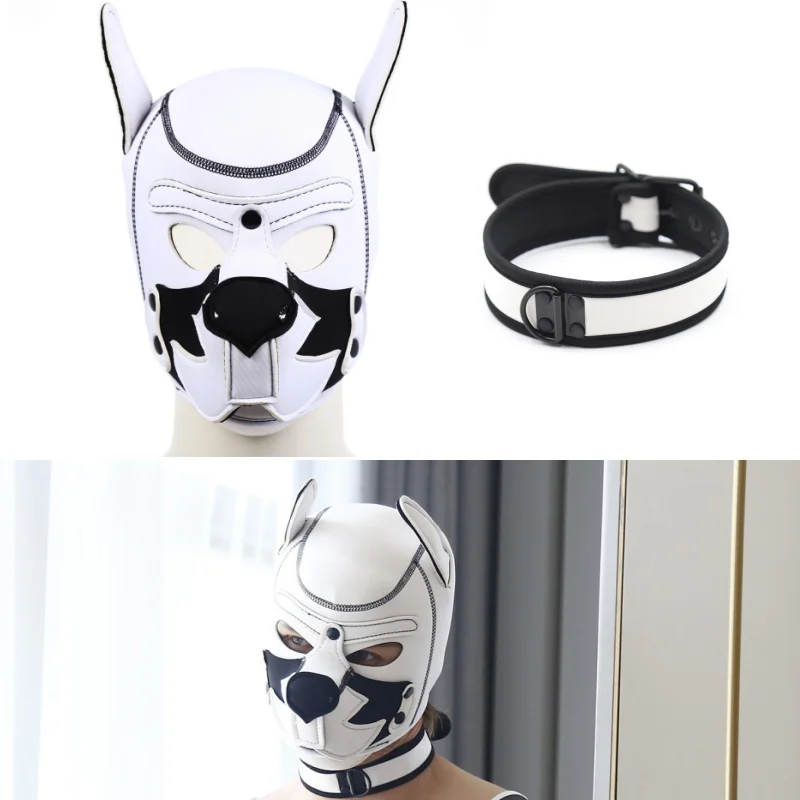 Latex Rubber Gewatteerde Puppy Cosplay Bondage Capuchon Exotische Accessoires Rolspel Gezichtsmasker Met Verstelbare Kraag Volwassen Spelletjes Voor Mannen