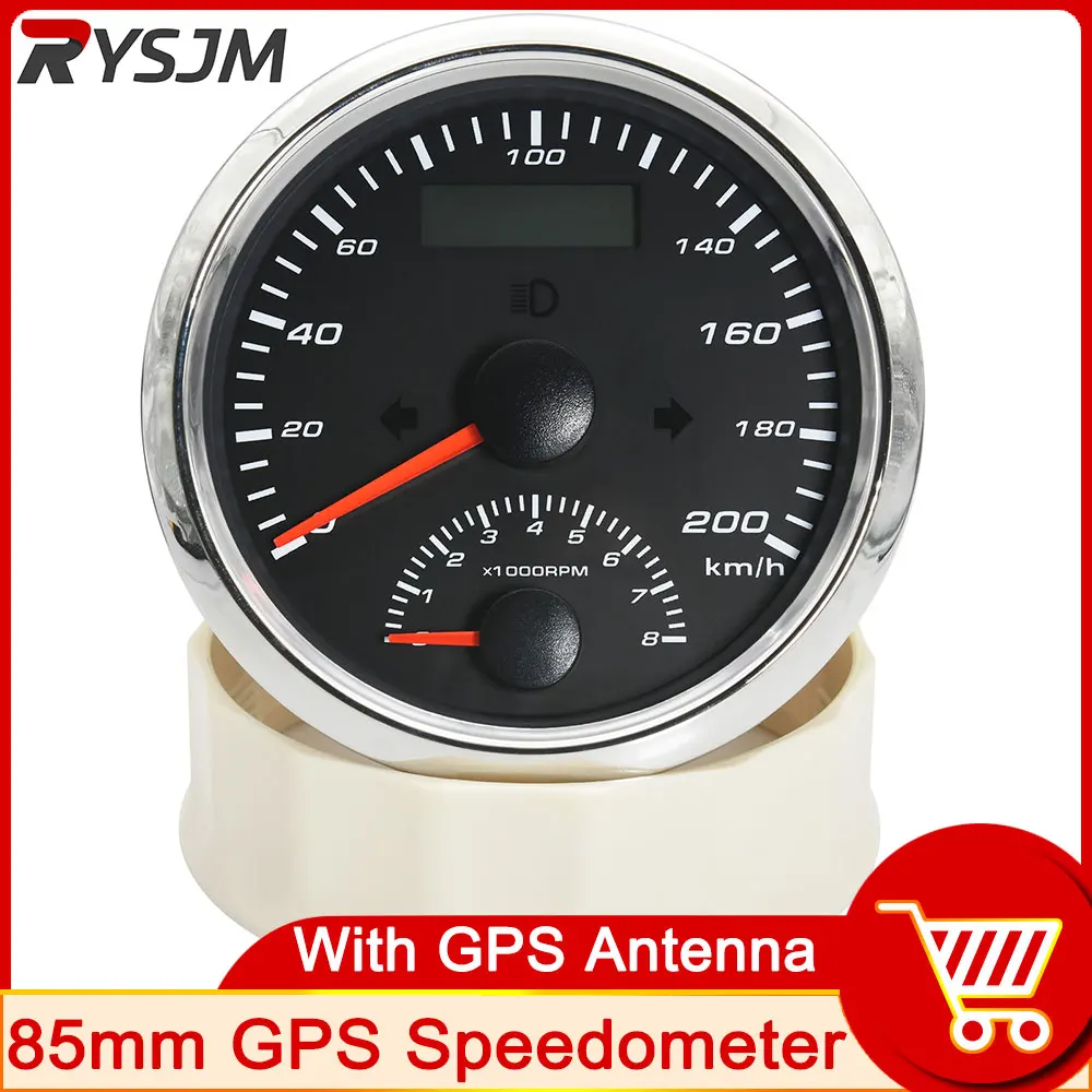 

85mm GPS Speedometer 0-200Km/h With Tachometer 8000RPM 2in1 Gauge Odometer for Car Boat Motorcycle with Turn Signal Lights