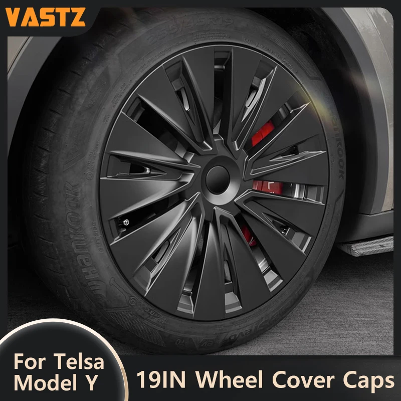 VASTZ 4 Pcs For Tesla Model Y 19 Inch Hubcaps Wheel Covers 2021 to 2024 Matte Black Grey Wheel Covers Replacement Accessories