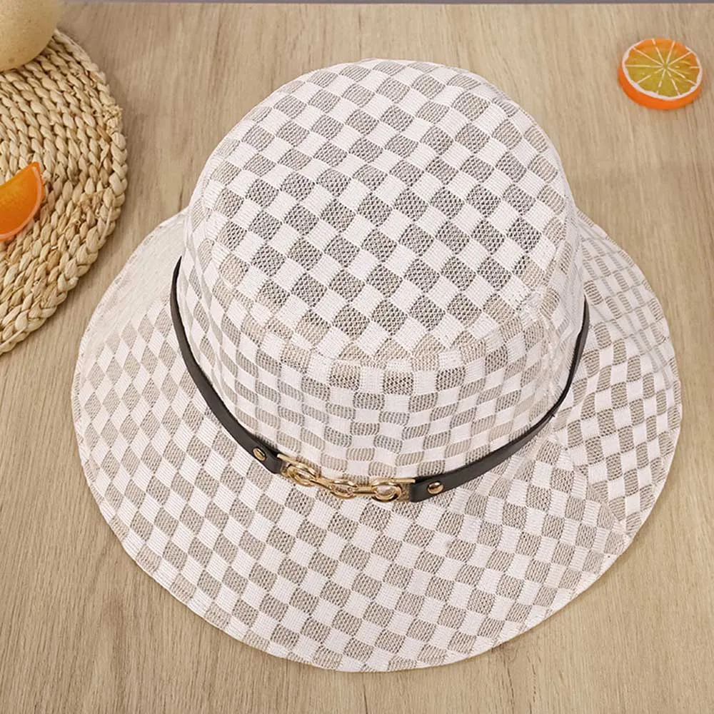 Neue modische Damen-Outdoor-Bucket-Hüte, lässige Reisehüte, karierte personalisierte Bucket-Fischerhüte, Freizeithüte, Sonnenschutzhüte – Detail 5