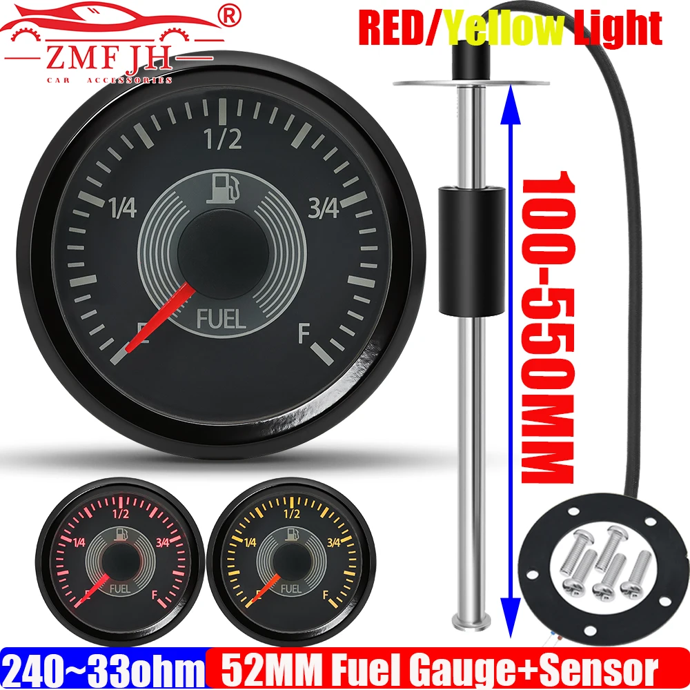 

ZMFJH Retro Pointer 52MM Fuel Level Gauge Red Yellow Light 240-33ohm Auto Car Fuel Level Sensor 100-550MM Optional Boat Yacht