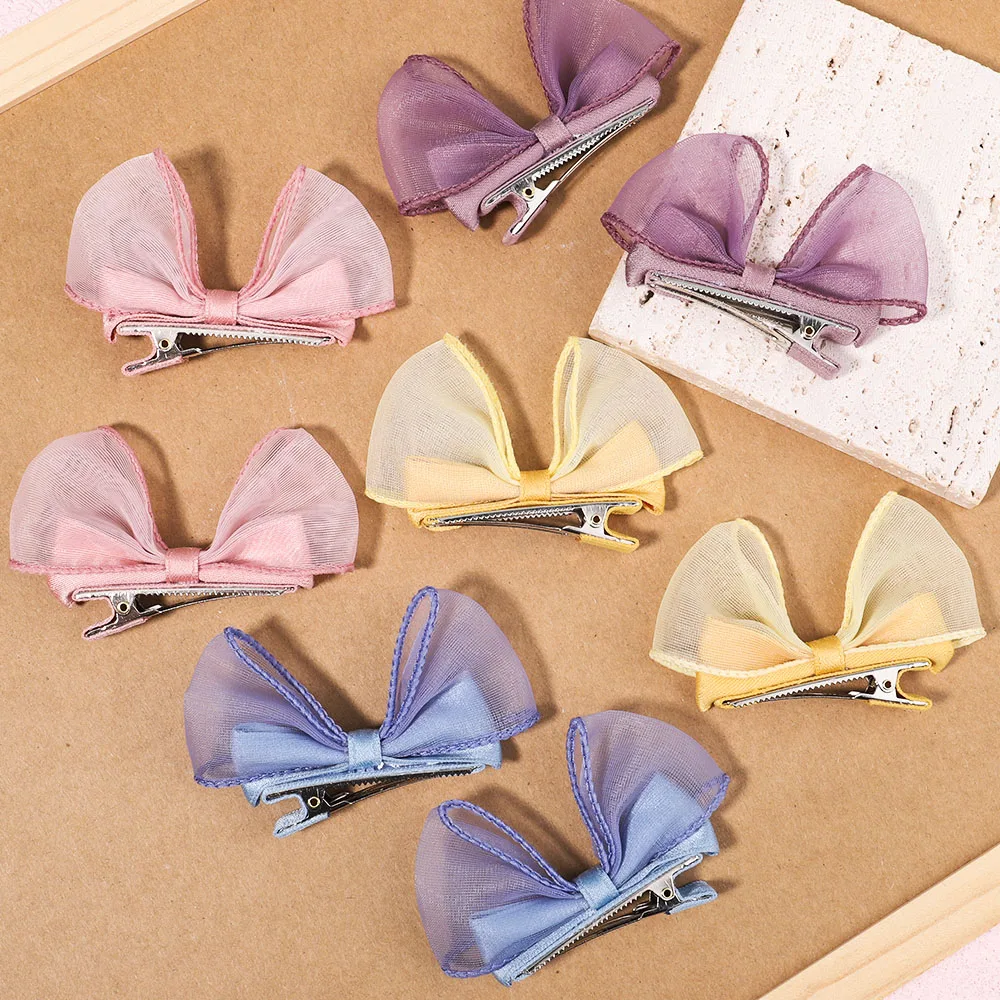 

2Pcs/Set 3Inches Seersucker Bows Hair Clips For Kids Girls Solid Color Bowknot Hairpins Korean Sweet Headwear Hair Accessories