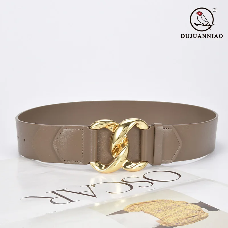 レディースのおしゃれなワイドベルト、万能で着痩せ効果のあるウエストベルト、ドレスに合うゴールドバックルベルト