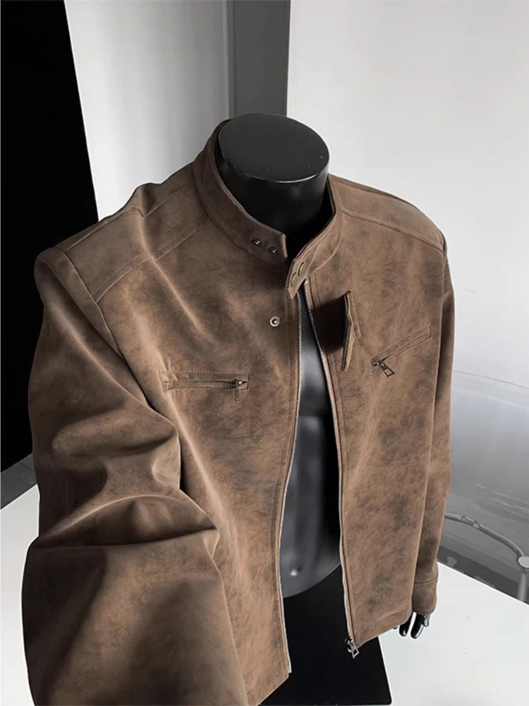 

American Retro ort Padded oulder Harrington Jaet Men's Spring Autumn Cleanfit Pilot PU Leather Baseball Coat