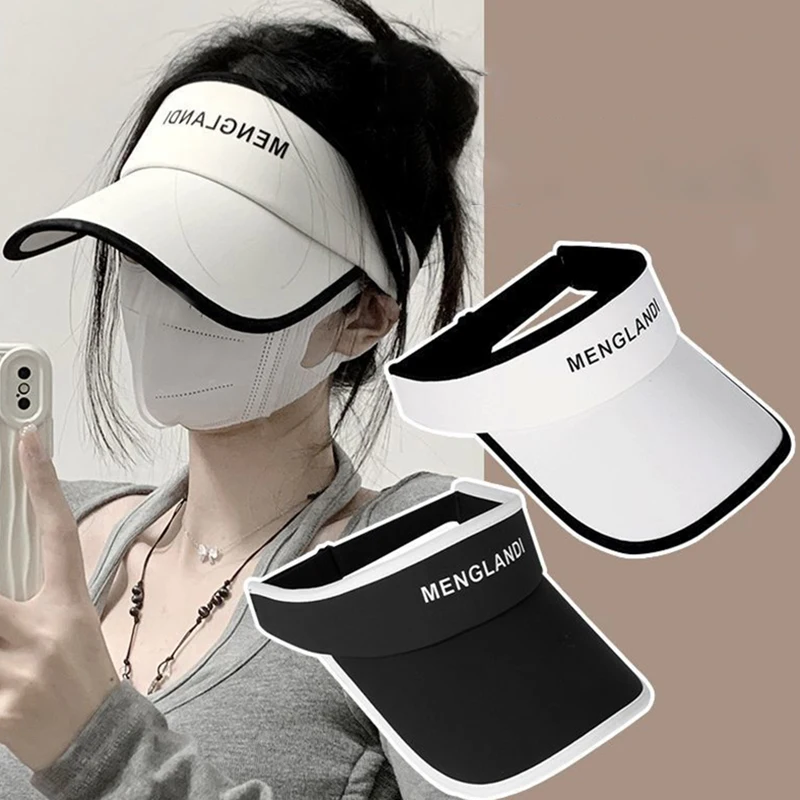 New【Long Brim Sunscreen Cap For Women Anti-UV Sun Protection Bonnet Summer Run Sports Female Duck Tongue Hat Empty Top Visors】