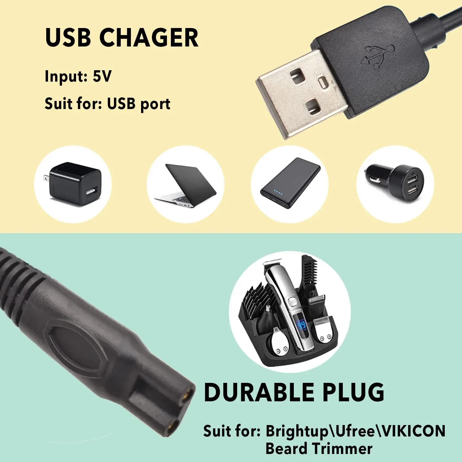 HQ850 Power Cord USB Plug Electric Shaver Charger Charging Cable Suitable for Many Shaver Models S5077 S5079 S5080 S5082 S5090