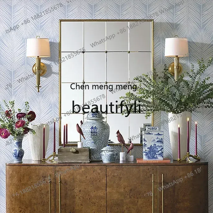 French wall-mounted dining side mirror porch background wall wall-mounted square decoration, fireplace wall art mirror2936