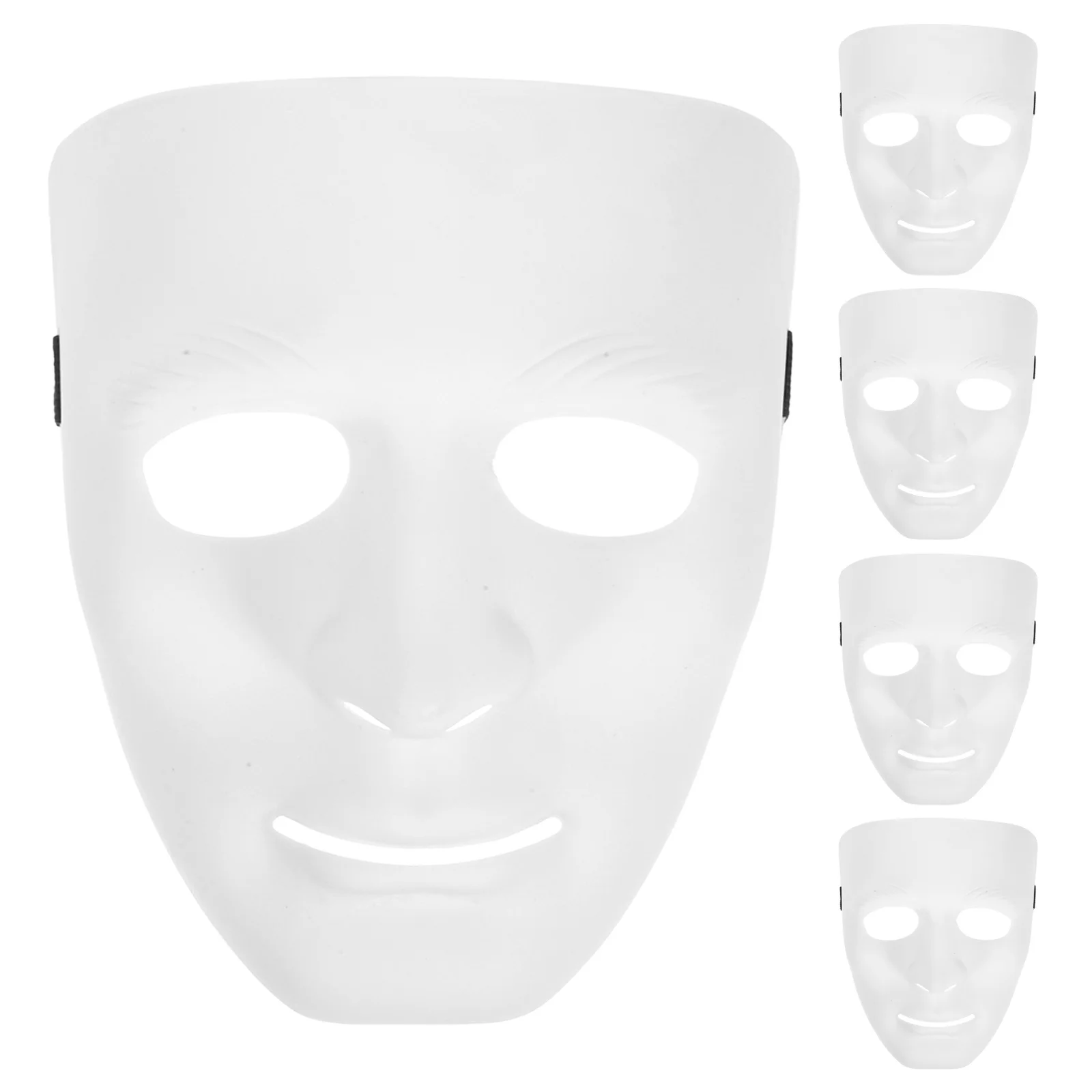 

5Pcs Full Face Plastic Masquerade Mask White Black Ribbons Adjustable Elastic Band Halloween Carnival Costume Party Dancer Mask