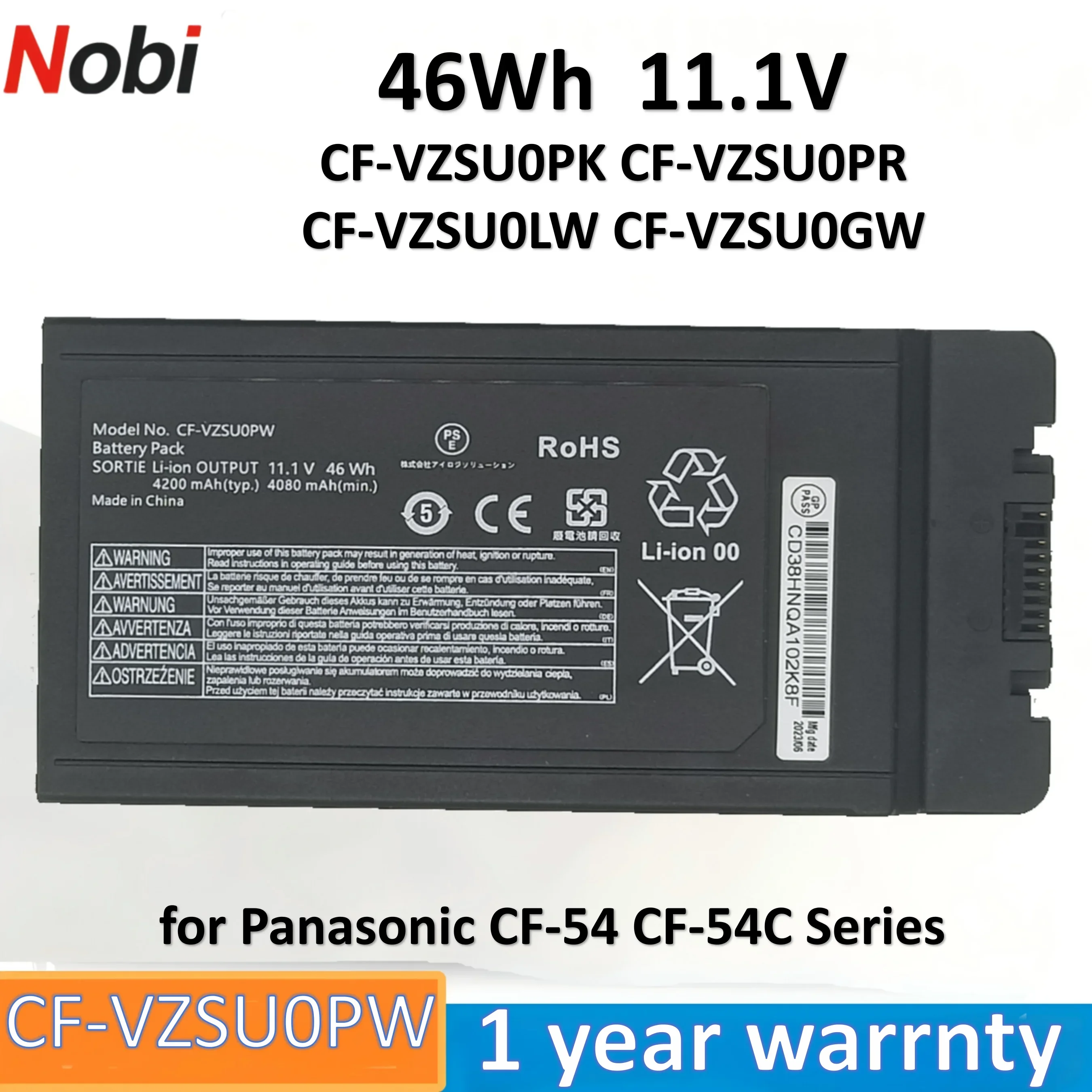 

Nobi CF-VZSU0PW CF-VZSU0PK CF-VZSU0PR CF-VZSU0LW CF-VZSU0GW battery for Panasonic CF-54 CF-54C series （46Wh 11.1V）