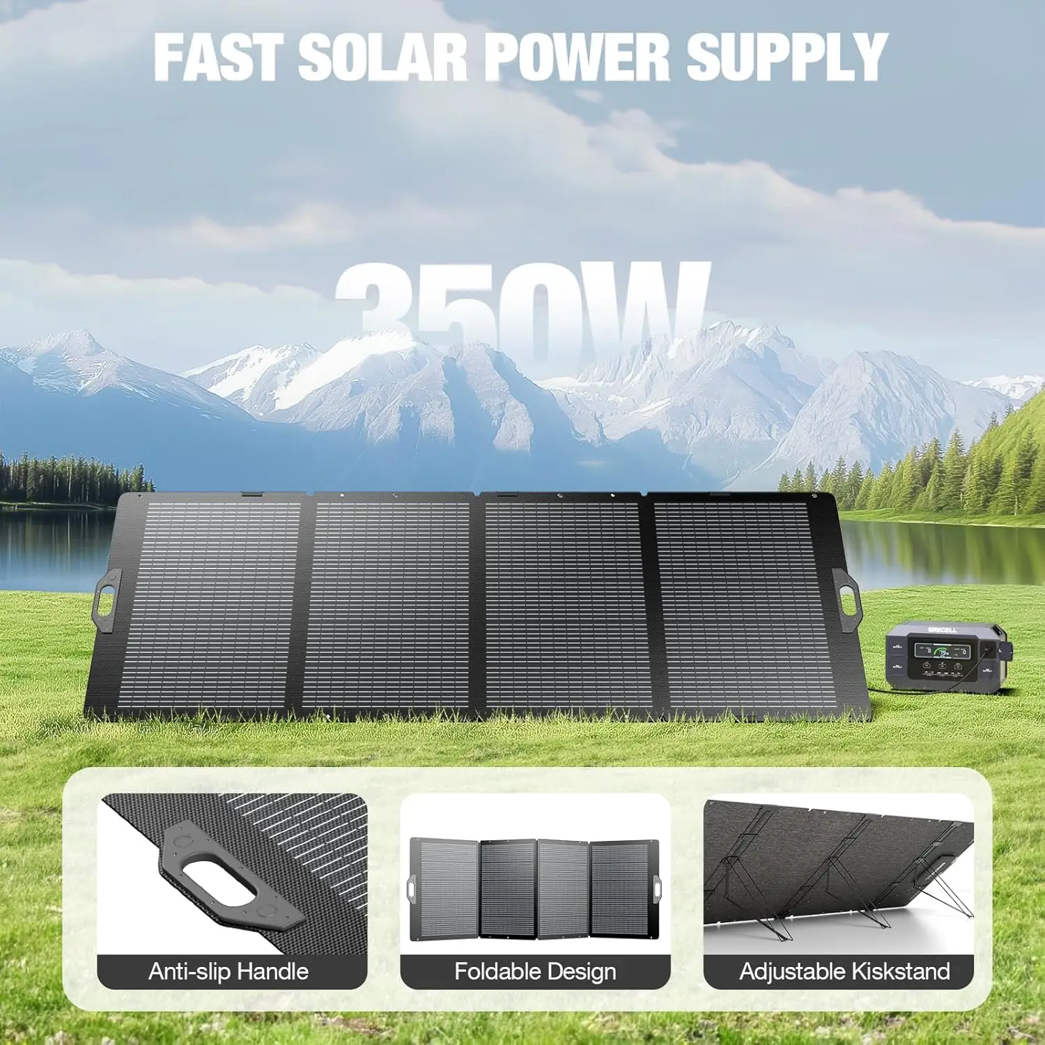 GRECELL 350 W tragbares Solarpanel für Kraftwerksgenerator, faltbares Solarpanel, 37,4 V hocheffizientes Solarladegerät 350 W Po