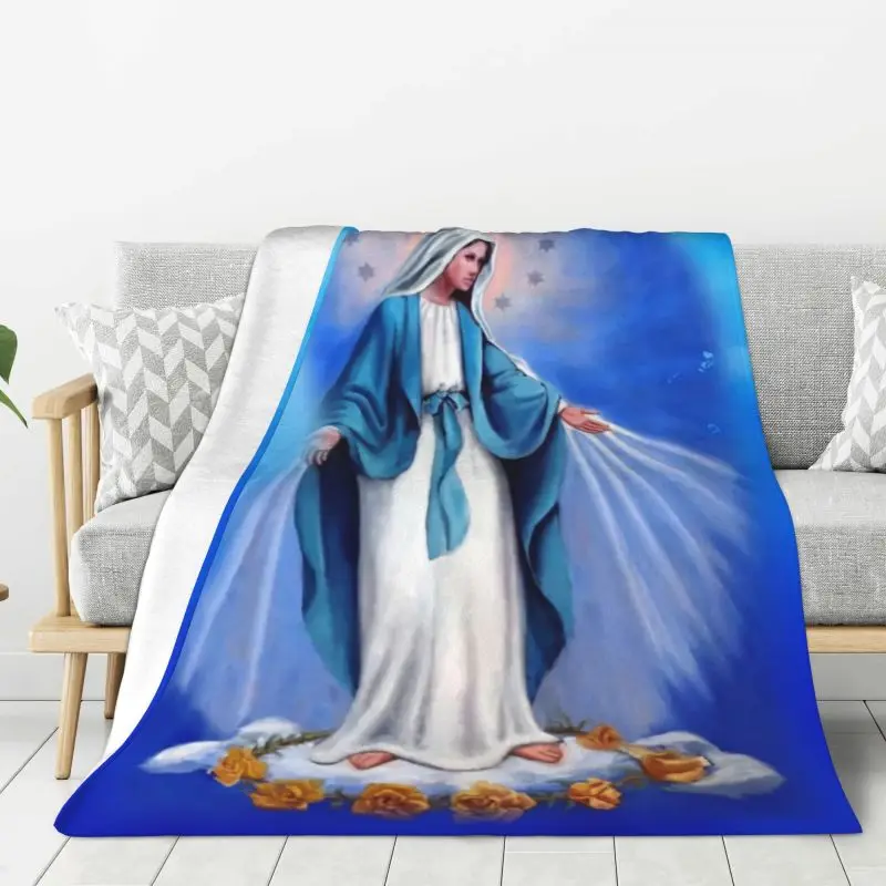 Custom 3D Printed Catholic Virgin Mary Blankets Breathable Soft Flannel Summer Our Lady of Fatima Throw Blanket Travel Bedroom