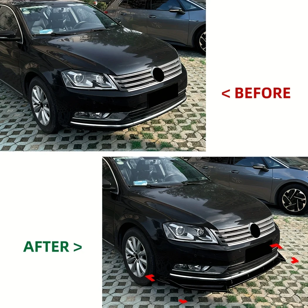 ABS Car Front Bumper Lip Spoiler For VW Passat B7 2011-2015 Standard Version Glossy Black Diffuser Splitter Body Kit