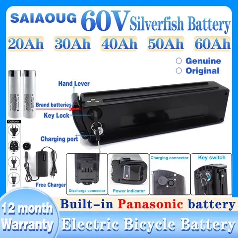 Silverfish 전기 자전거 배터리, 전기 자전거 컨버지 키트, 리튬 배터리, 밴, 60V, 30ah, 20ah, 40ah, 50ah, 60ah, 1000W, 2000W