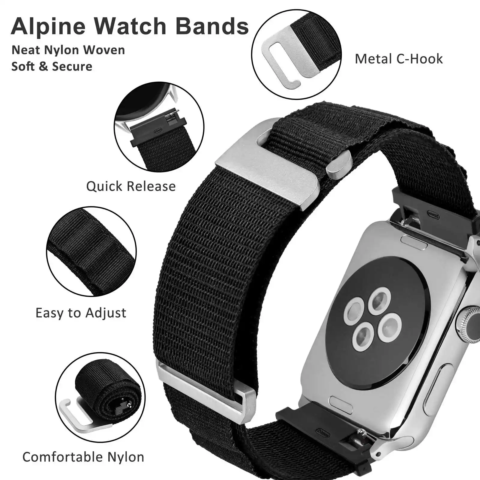 WOCCI Alpine Watch Band 18mm 20mm 22mm Nylon Woven Watchstraps Quick Release