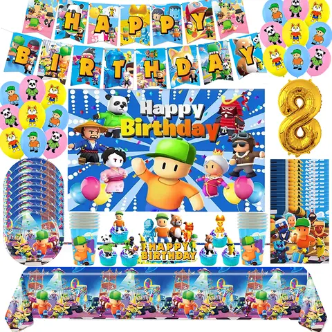 Stumble guys Birthday Party Decoration Supplies Kids Stumble guys Tableware Cup Plate Angle Balloon For Baby Shower Favors