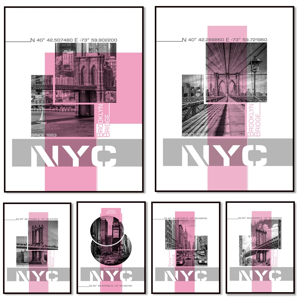 

Modern Home Decor New York City Map NYC Poster Pink Art Print Statue of Liberty Canvas Painting Pictures Living Room Decoration