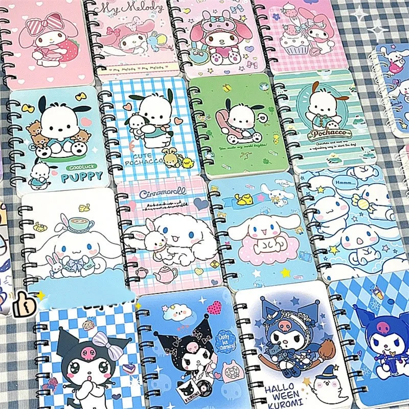 Sanrio Kawaii 4pcs Notebook Portable A7 Coil Account Book Kuromi Cartoon Cinnamoroll Melody Pocket Notepad student Stationery