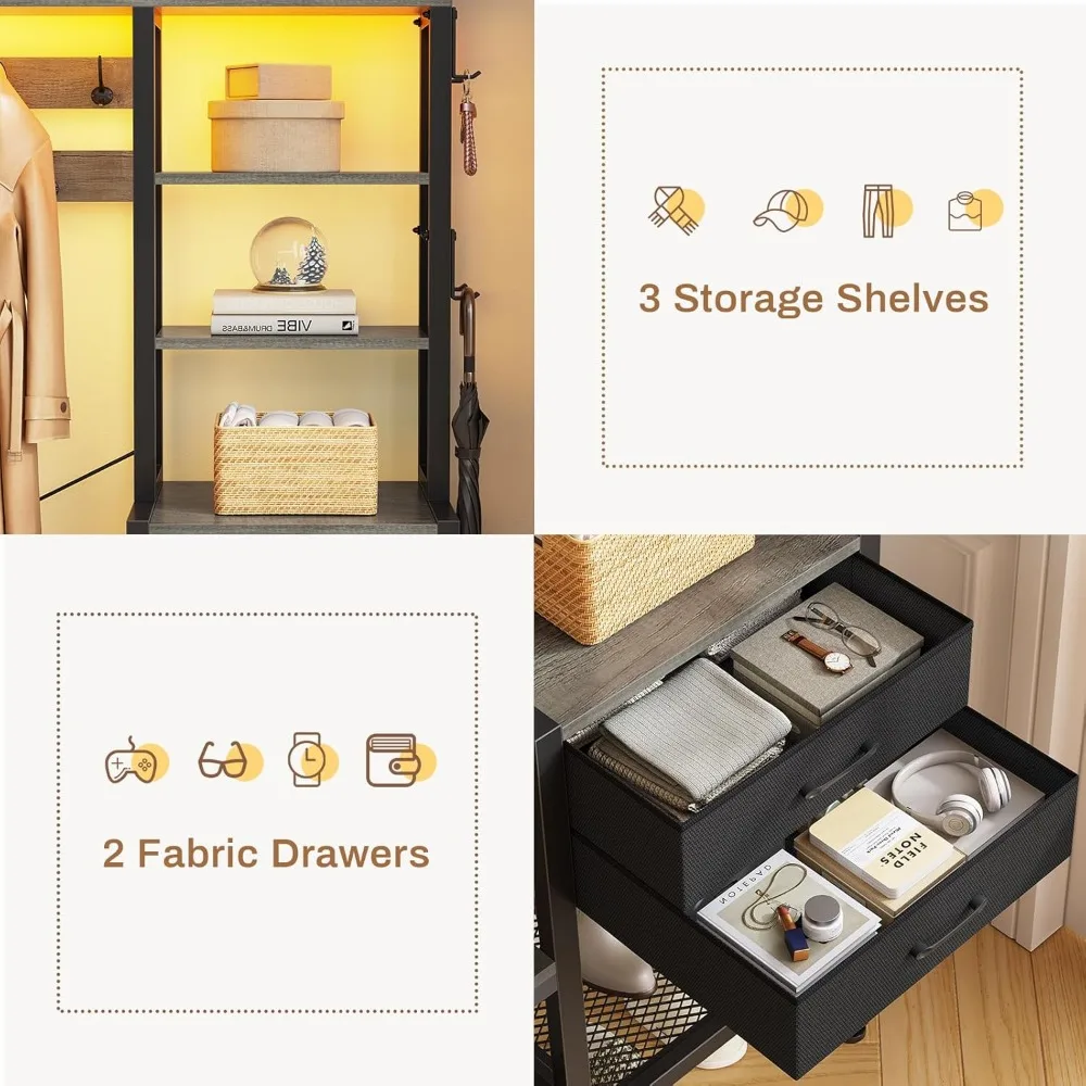 مقعد مدخل متعدد الوظائف 7 في 1 مع مساحة تخزين الأحذية ورف المعاطف وأرفف المكعبات و17 خطافًا للتنظيم