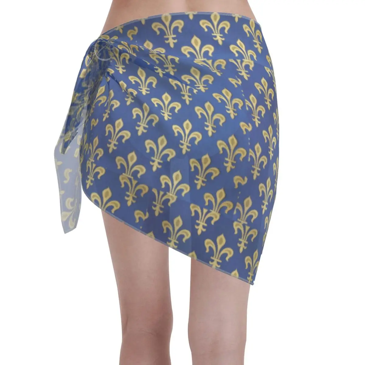 Custom Elegant Fleur-de-lis รูปแบบชายหาดบิกินี่ Cover Up Wrap ดูผ่าน Cover Up กระโปรงสั้นผ้าพันคอชีฟอง Cover ups