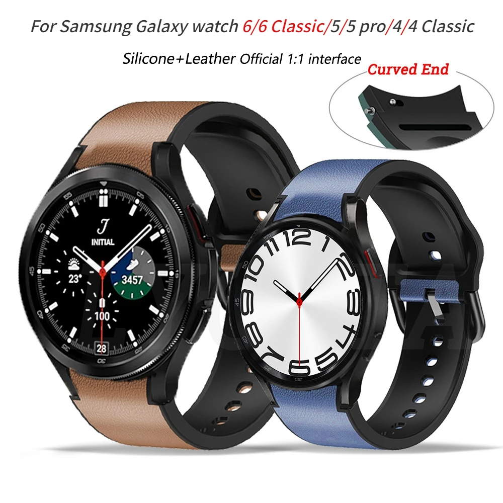 Silicone leather strap For Samsung Galaxy watch 4 5 6 40mm 44mm Pro 45mm Replace wristband For Watch 6 4 Classic 47mm 43mm 46mm