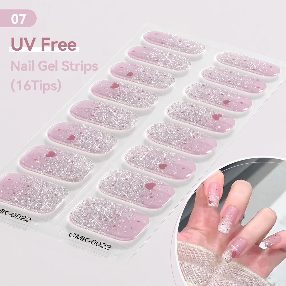 16Tips Laser Pearl Full Cover Nail Gel Paste Glitter UV Baking Free Nail Gel Polish Strips 3D Stickers For Nails Manicure DIY