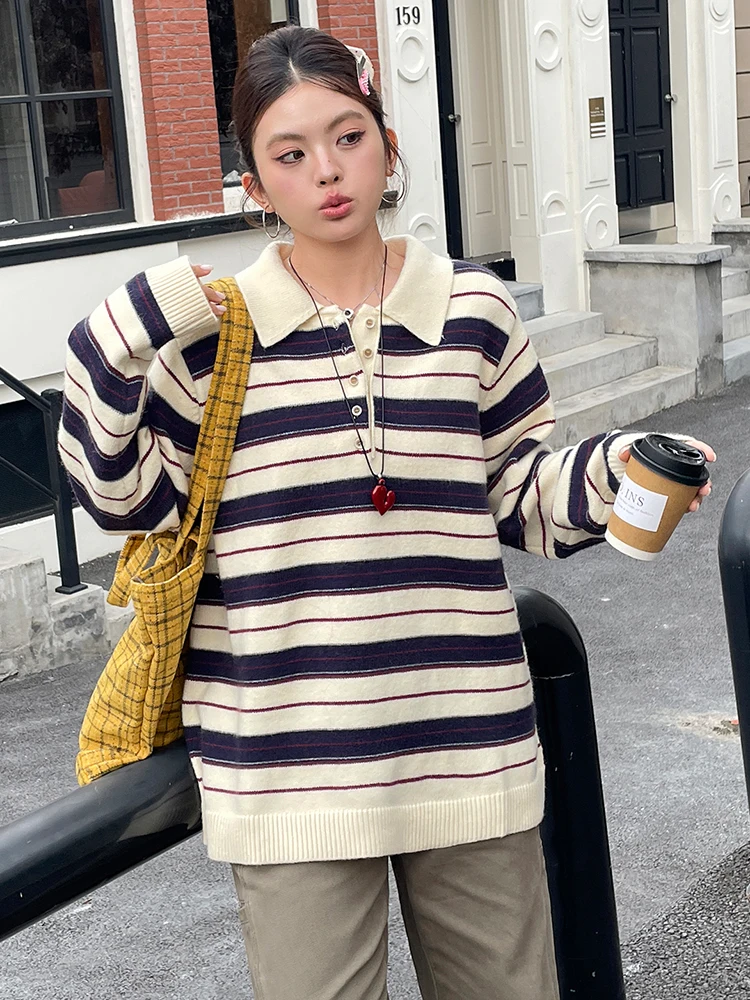 

Уникальный красивый полосатый свитер большого размера для женщин, осенне-зимний, модный, удлиненный, комфортный, повседневный, с длинными рукавами