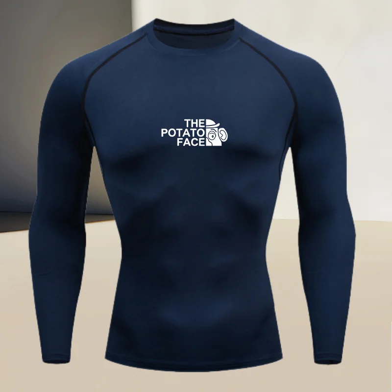 Men's long sleeved round neck thin sports tight fitting quick drying T-shirt, suitable for bodybuilding and physical training