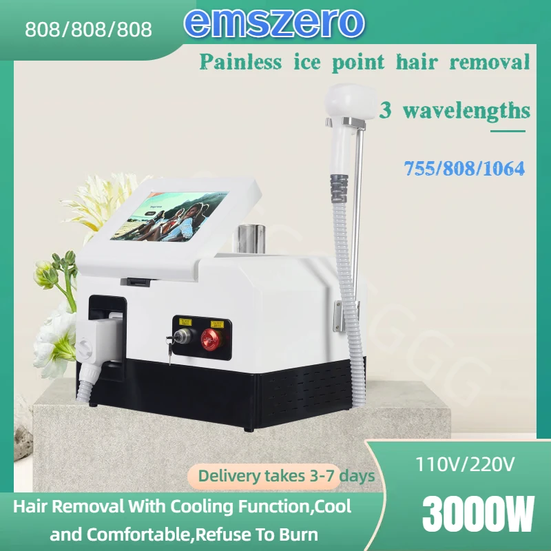 

2025 808nm755nm1064nm 3 Wavelength Diode Laser Permanent Hair Removal Cooling Painless Laser Hair Removal Alexandrit laser