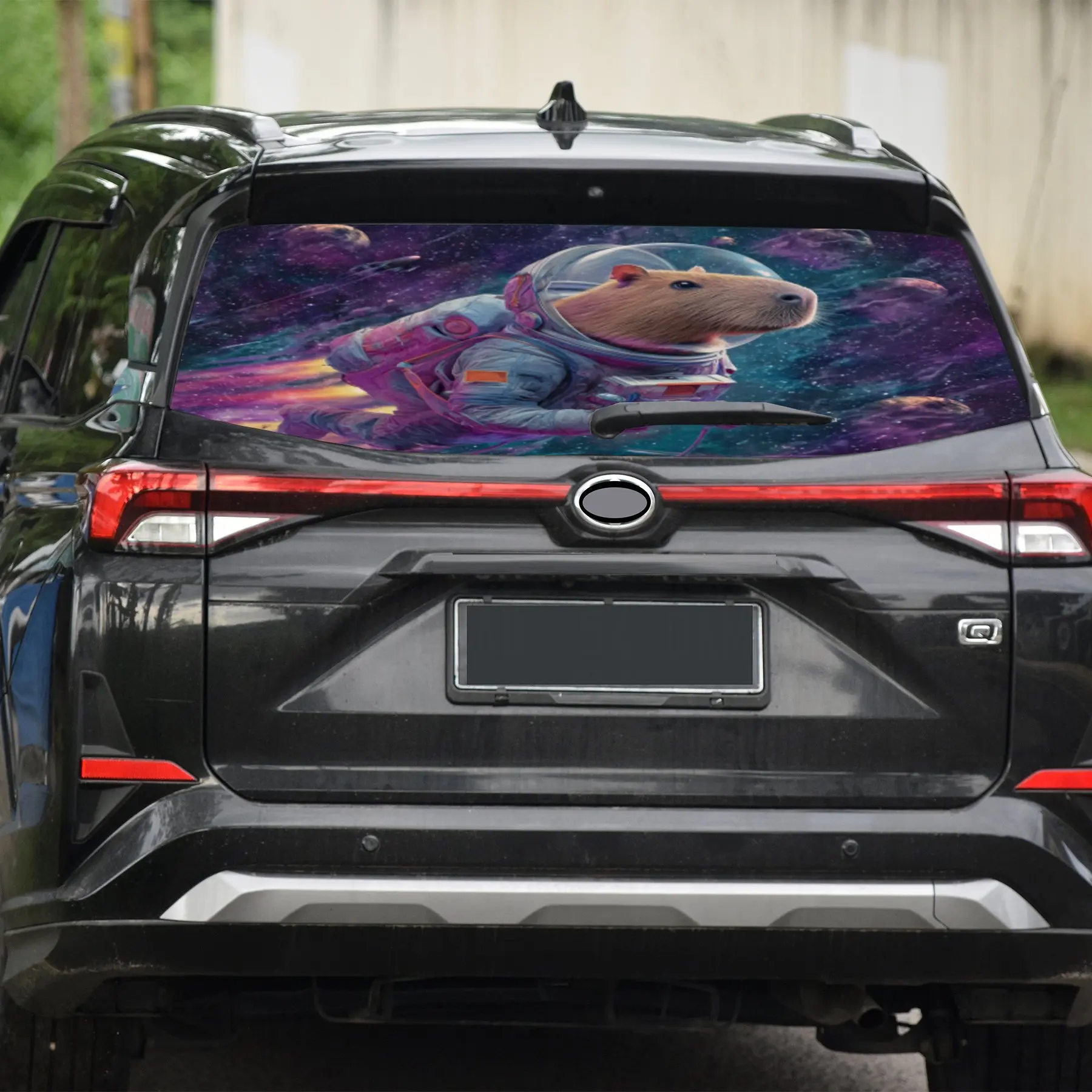 كابيبارا للسباحة في الفضاء مادة PVC ذاتية اللصق مقاومة للماء ملصق نافذة السيارة الخلفية، سهل اللصق دون السقوط، وات #4