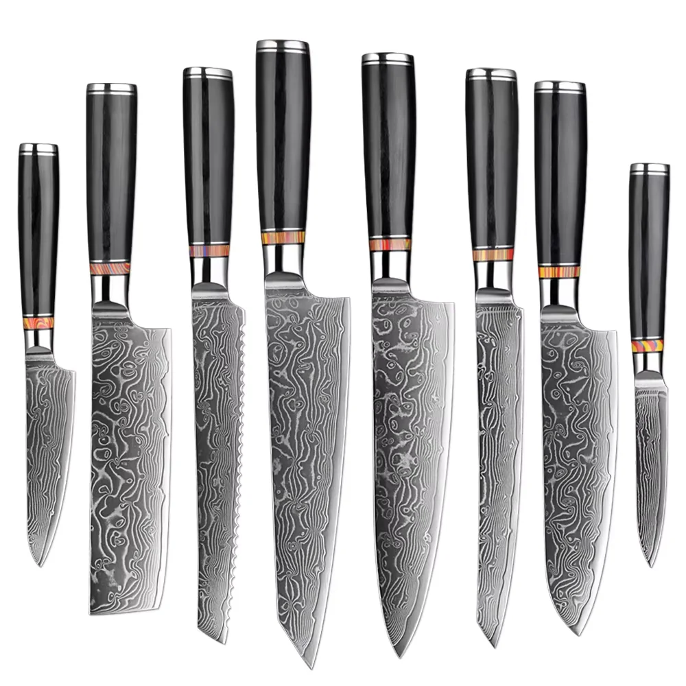 

Professional Kitchen Knife Set 1-8Piece Damascus 67-Layer Steel Chef,Santoku,Utility,Bread,Cleaver,Paring Knife Ergonomic Handle
