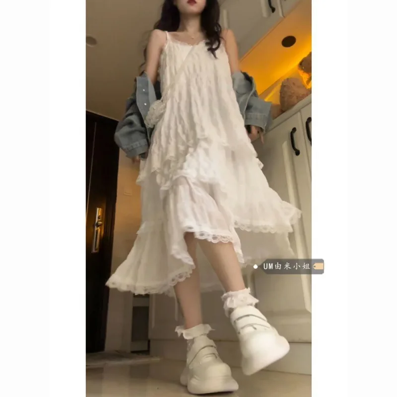 

French Fashion Design Sense Camisole Dress 2024 Women's Autumn Loose Casual Denim Jacket Two-piece Set Female Clothing