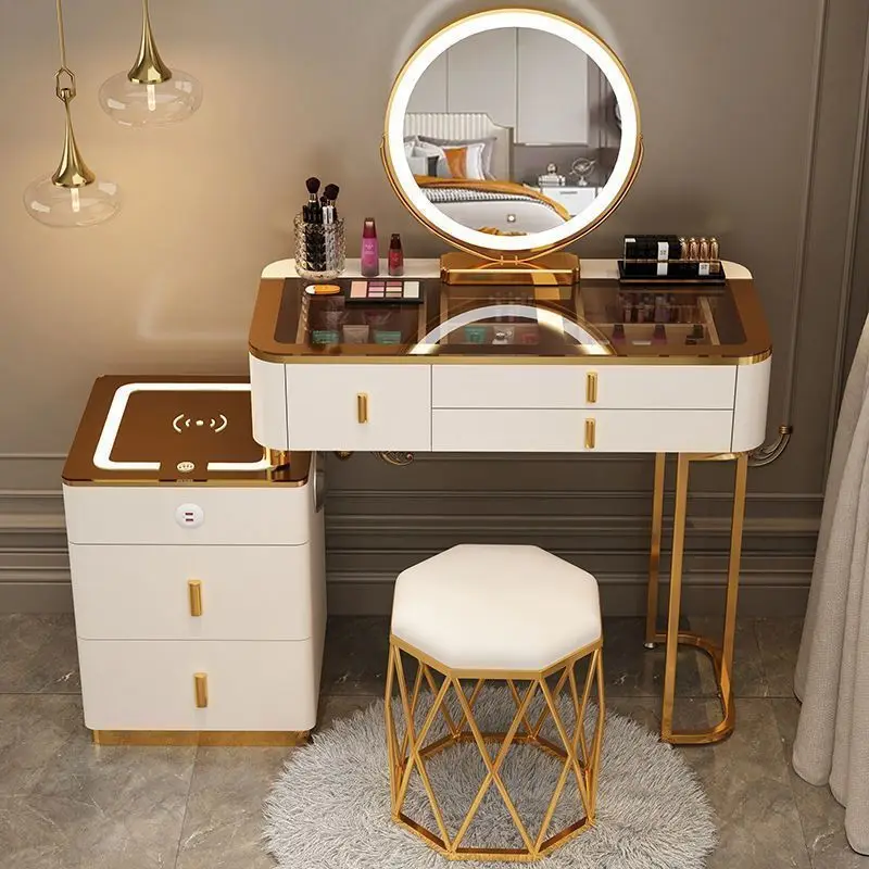 custom.Light Luxury Dressing Table Wireless Charging Nordic Modern Multi Functional Princess Makeup Desk Bedroom Use