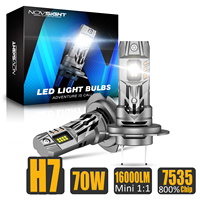 NOVSIGHT Car H7 h7 LED Headlight Head Lamp Bulbs 70W 16000LM 6500K Easy Install No Adapter Mini1:1 12-18V 7535 Chip 800% up