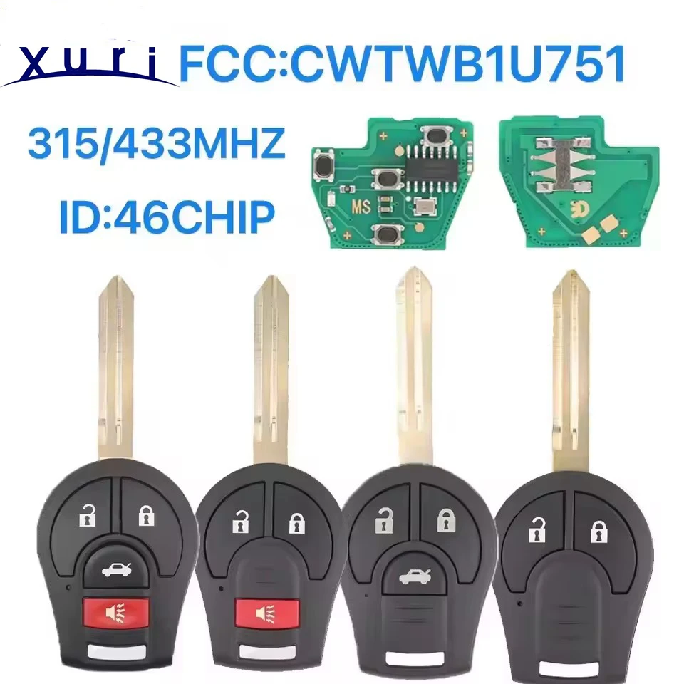 

Xuri ID:46CHIP for Nissan keyless entry FOB transmitter HO0561-C993A car straight handle key.FCC:CWTWB1U751 315/433MHZ