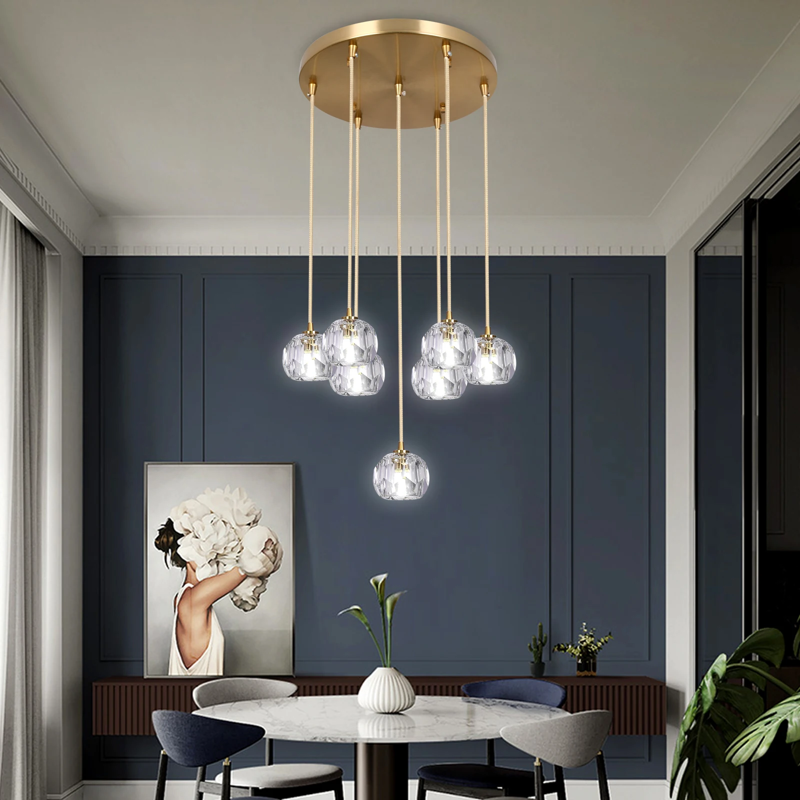 

Crystal Ball Led Modern Cluster Chandelier Pendant Light Home Decor Ceiling Lamp Luxury Lustres Living Dining Room Stair Fixture