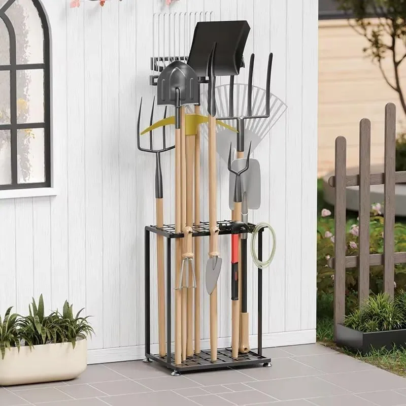 Outdoor Gardening Tool Storage Rack Metal Garden Tool Trolley Multifunctional Organizer for Yard Lawn Equipment Holder